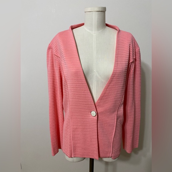 Ming Wang Women's Flamingo Pink Ottoman Rib One Button Knit Jacket Size Medium - Picture 2 of 8